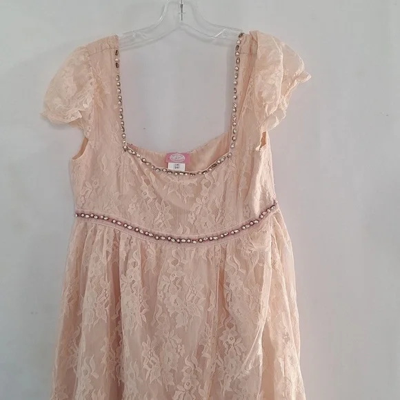 Rare! Blugirl Blumarine Cream Lace Womens Dress with Beaded Trim Peach - Picture 3 of 5